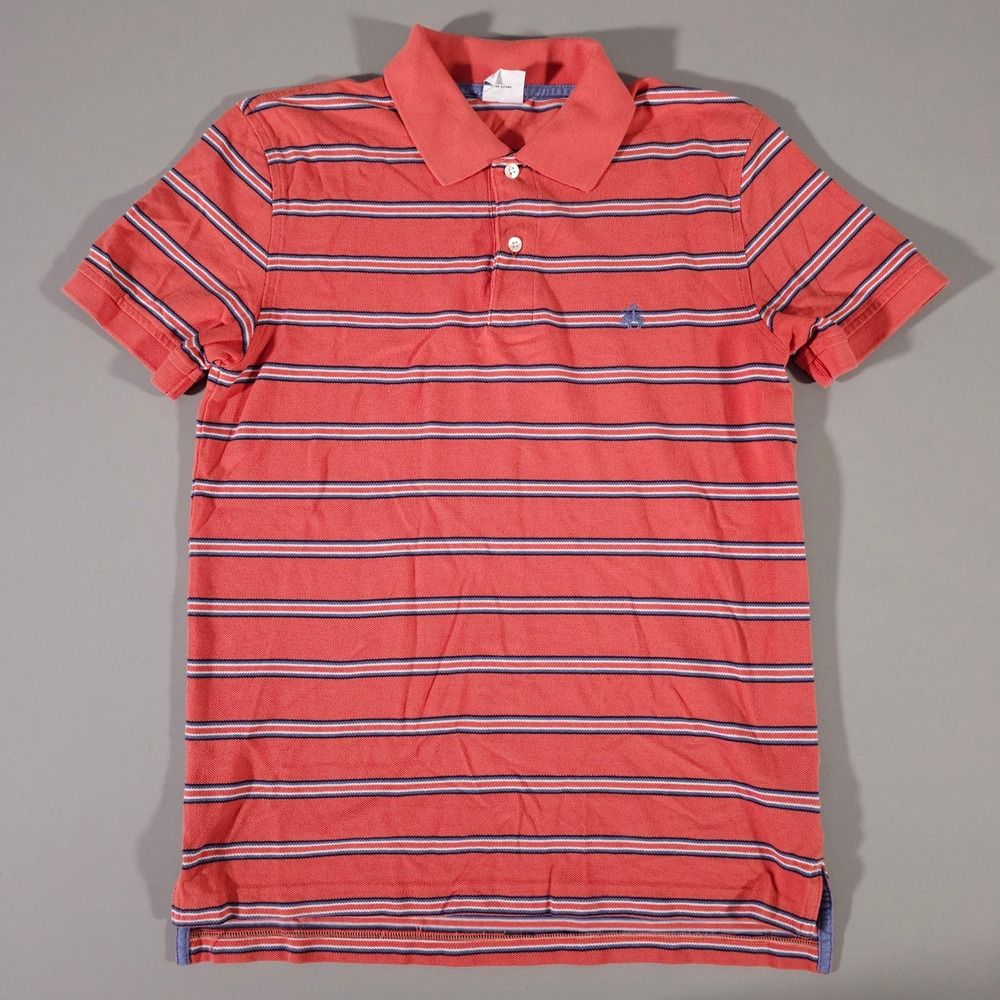 Brooks Brothers Polo Shirt Mens Medium Coral Red Striped Slim Fit Performance